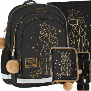 Starpak viackomorový školský batoh čierny, Odtiene sivej a striebornej, Odtiene žltej a zlatej, Multicolor 23 l + 2 ďalšie produkty